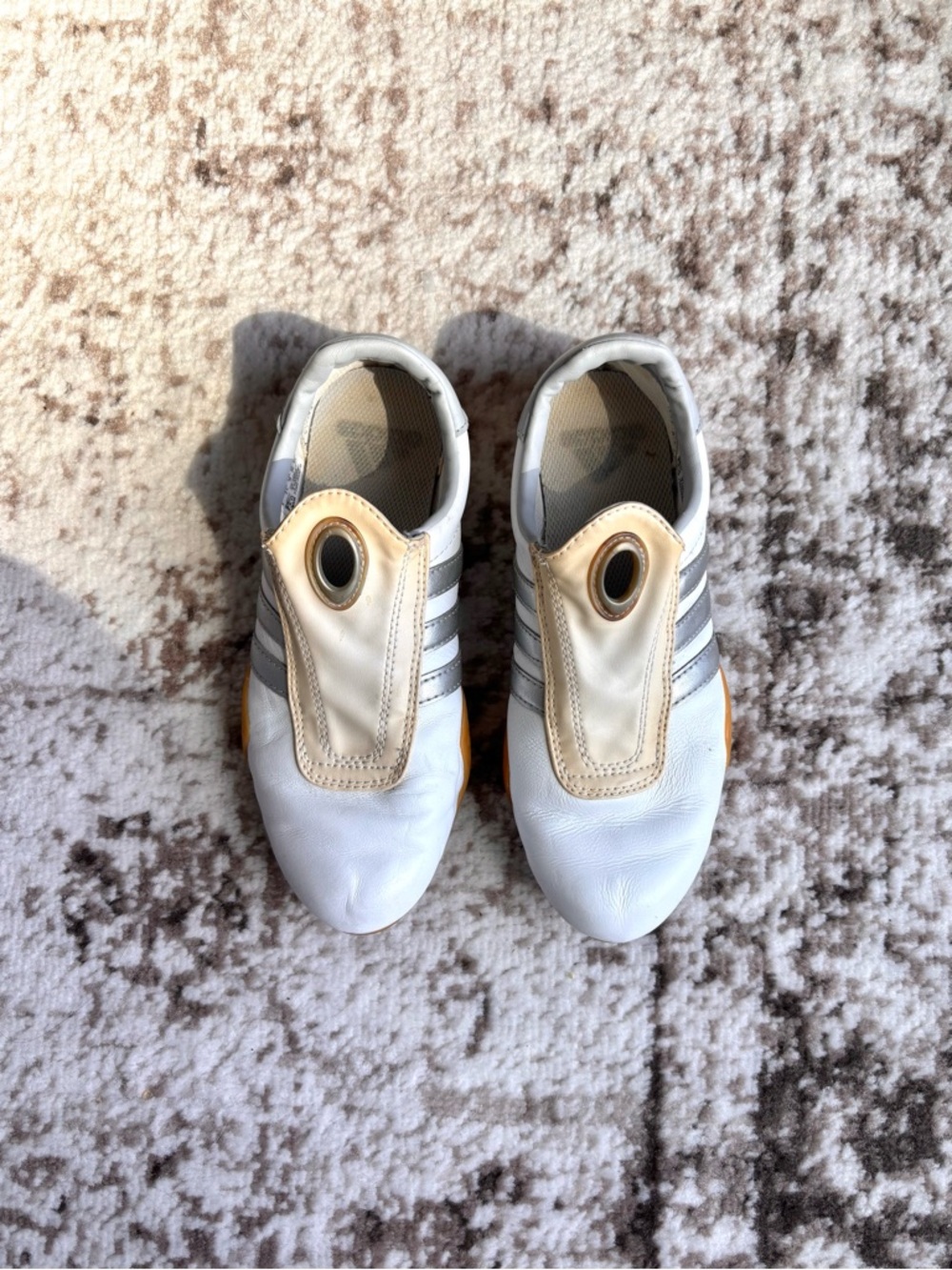Vintage Y2K Adidas Archive MEI 2000s Taekwondo White and Silver Stripes Sneakers - Picture 7 of 10